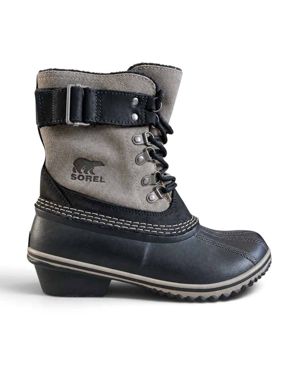Sorel Winter Fancy Lace II Waterproof Duck Boots Outdoor Snow Black Gray 8